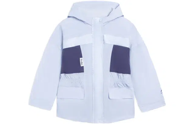 李宁 童装 运动生活系列 撞色宽松连帽运动风衣 女童 天羽蓝