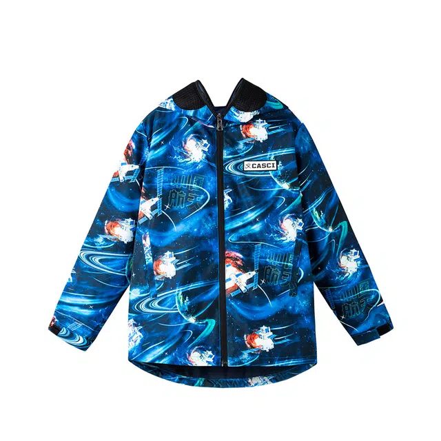 【中国航天】鸿星尔克 童装 星空满印字母印花加厚加绒夹克外套 男童 幽暗蓝