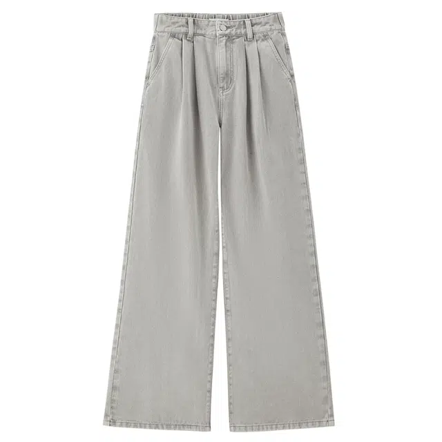 佐丹奴 复古洗水打褶阔腿宽松牛仔裤 女款 灰牛