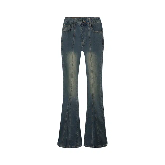 麓蔓蒂 复古高街微喇显瘦时髦辣妹纯色拖地牛仔裤 女款 深蓝色