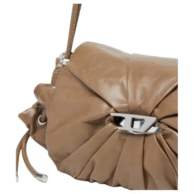 DIESEL Logo Adjustable Strap Leather Crossbody Bag Medium Brown