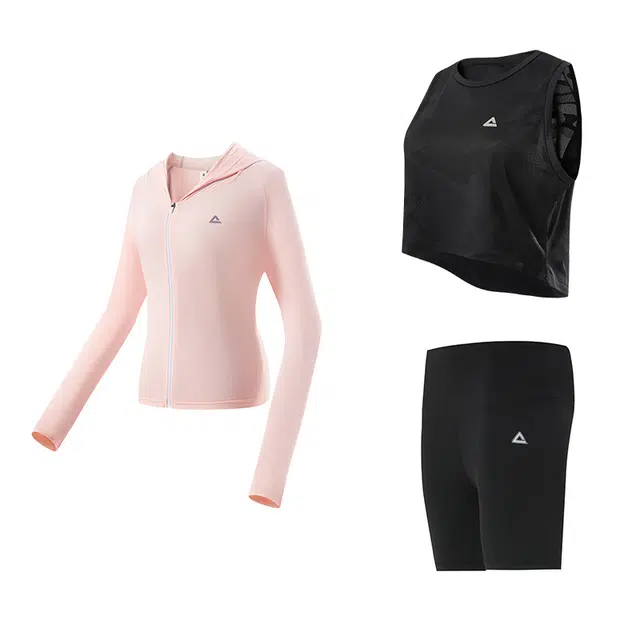 匹克 瑜伽服健身运动服套装 黑色背心三分打底裤三件套 女款