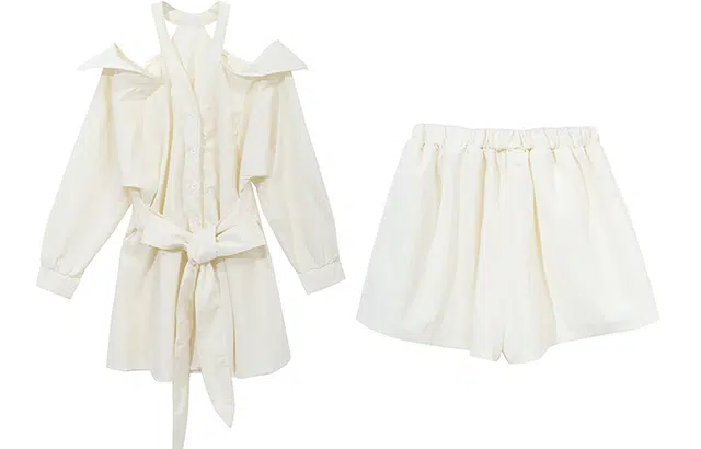 木清清 简约纯色长袖连衣裙高腰宽松短裤裙装套装 女款