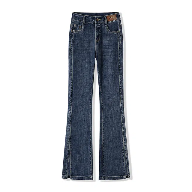 她池 高腰修身洋气舒适休闲牛仔裤 女款 深蓝色