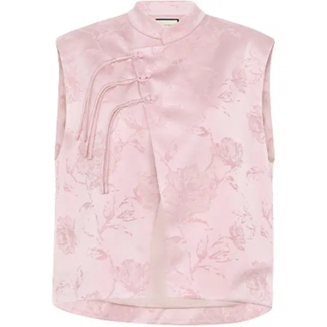 美洋 中式暗纹植物花卉立领无袖针织衫 女款