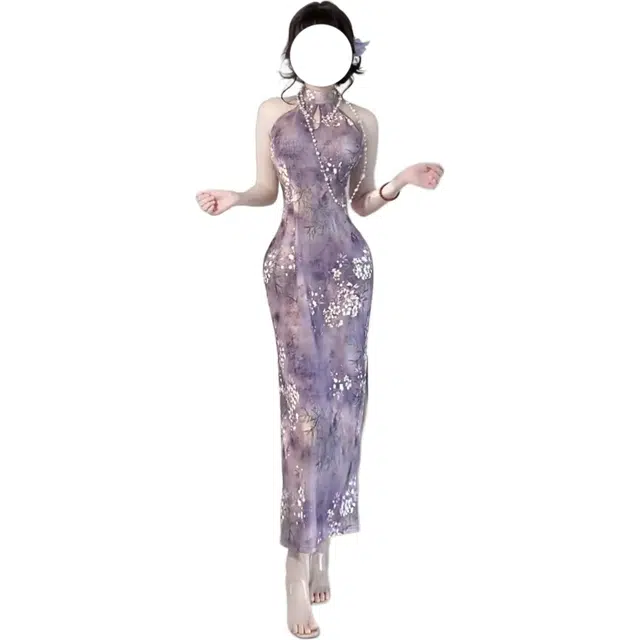 敲模女孩 新中式国风改良旗袍高级感烫金挖肩设计感收腰修身性感包臀气质无袖连衣裙 女款 浅紫色