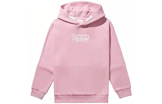 李宁 童装 篮球系列 字母印花连帽套头抓绒卫衣 男童女童 粉色