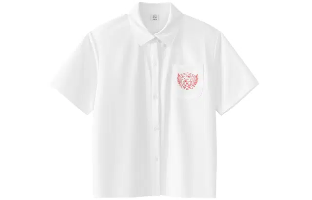 九条喵 粉兔刺绣五分袖衬衫制服上装 情侣款 白色 开学季