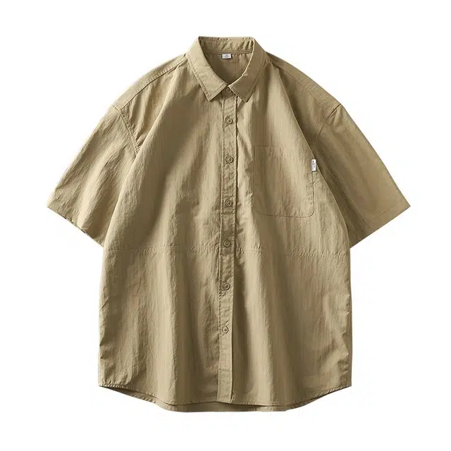 杜克恩 美式工装口袋山系纯色短袖衬衫 男款