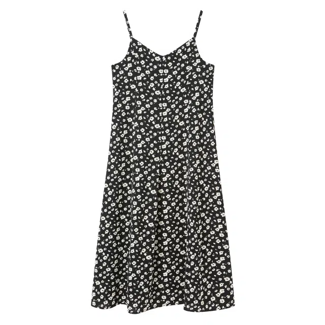 曲韩 法式碎花宽松中长裙子气质显瘦夏季吊带连衣裙 女款