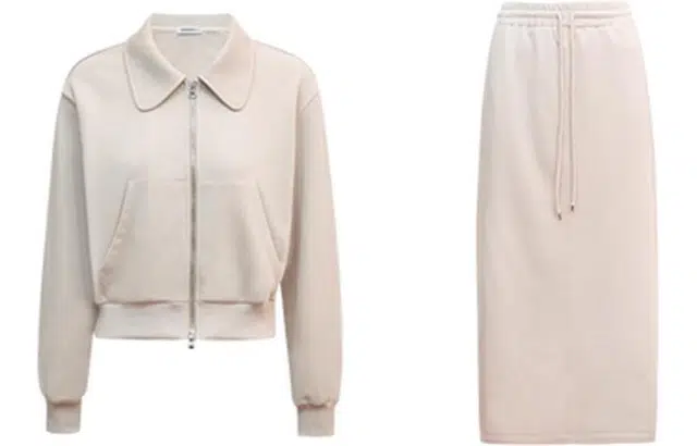 小小拉 口袋开衫卫衣纯色系带休闲长裙休闲套装 女款 米灰色