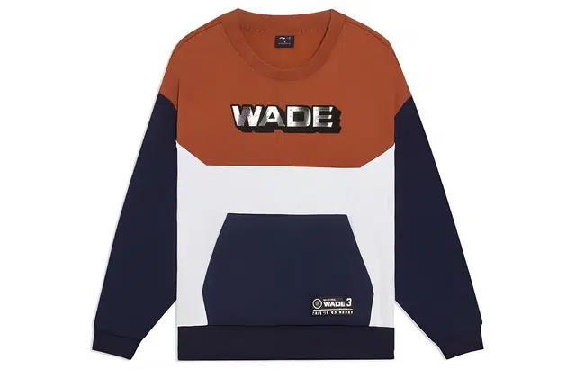 李宁儿童 童装 韦德系列 撞色字母印花加绒加厚宽松圆领长袖卫衣 男童 赤砖棕标准白深海军蓝