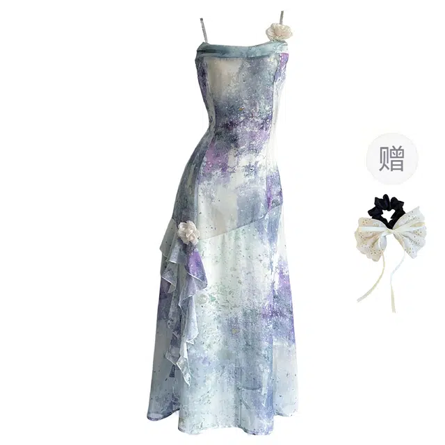 涂诗菲 不规则印花修身收腰设计感小众吊带连衣裙 女款 图片色