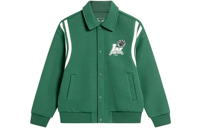 李宁儿童 童装 篮球系列 字母篮球图案翻领夹克外套 男童 云杉绿