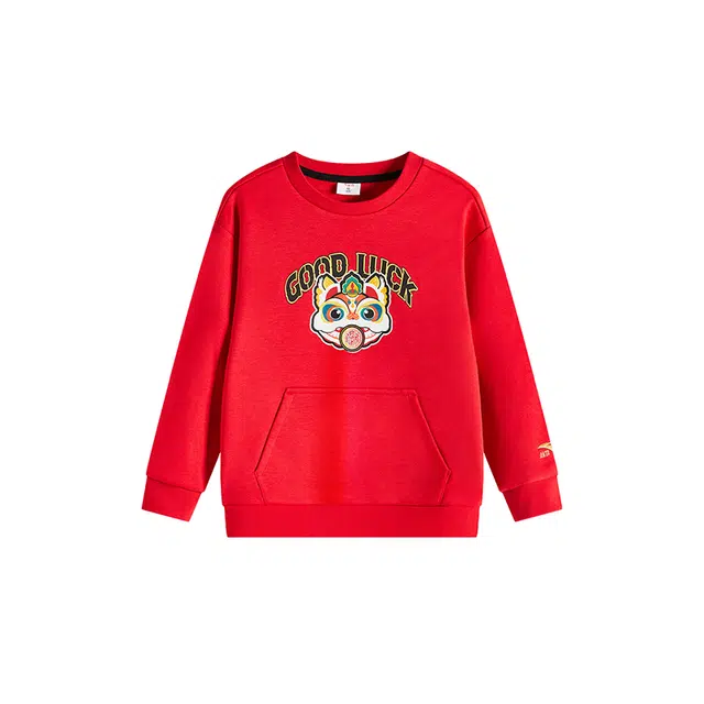 安踏儿童 卡通动漫字母圆领舒适透气加绒保暖卫衣 赫红色 中小童