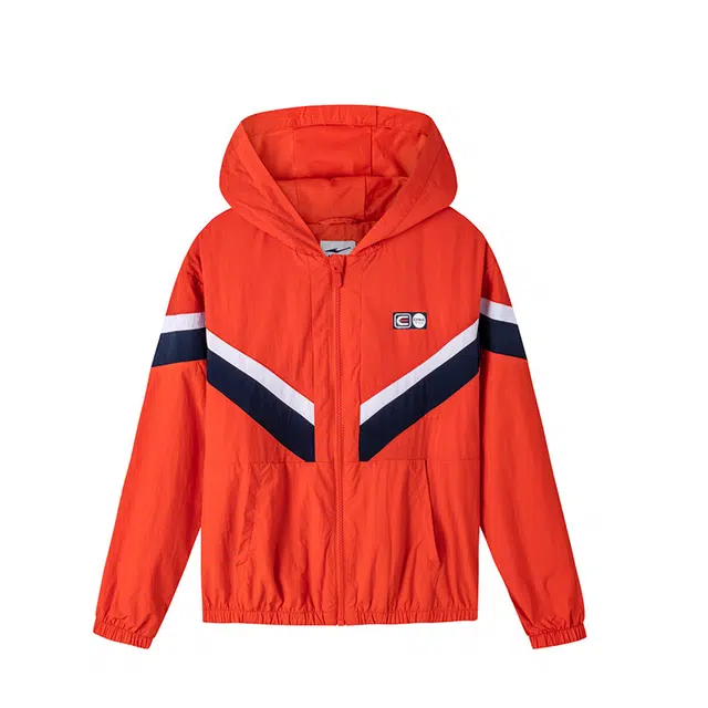 鸿星尔克 童装 拼色连帽拉链保暖防风加厚夹克 女童 甜橙色