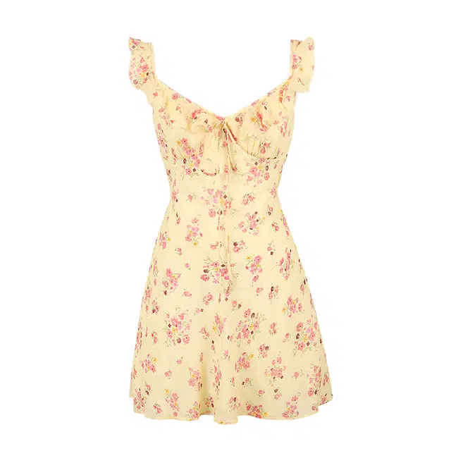 小菊川栗 法式茶歇式夏季度假风温柔气质收腰修身包臀裙吊带连衣裙 女款 黄色碎花