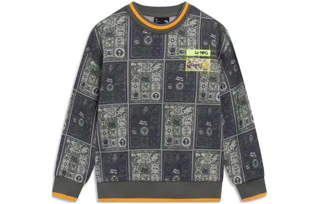 李宁儿童 童装 运动生活系列 满印格子圆领套头宽松卫衣 男童 无界满印