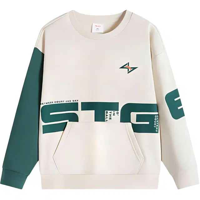 安踏儿童 字母拼色圆领舒适透气百搭加绒卫衣 米糕白 青少年