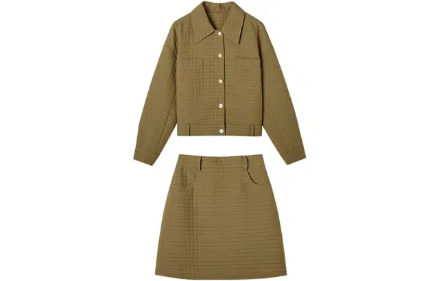 【dme】 翻领长袖截短外套纯色休闲半身裙裙装套装 女款 深卡其