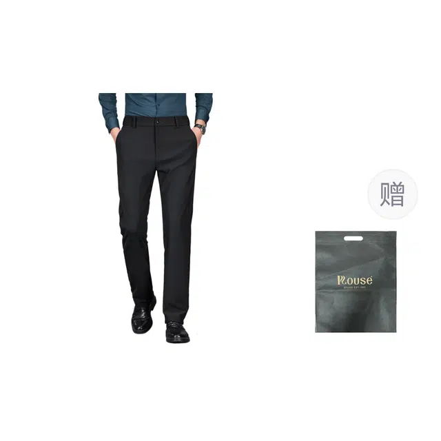 洛兹 通勤纯色简约直筒中腰休闲裤 男款