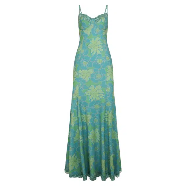 哒头下雨不愁 植物花卉百搭时尚无袖吊带连衣裙 女款 绿色