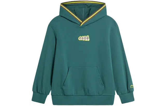 李宁儿童 童装 中国文化系列 几何图案人物印花连帽套头宽松卫衣 男童 鸭绿色