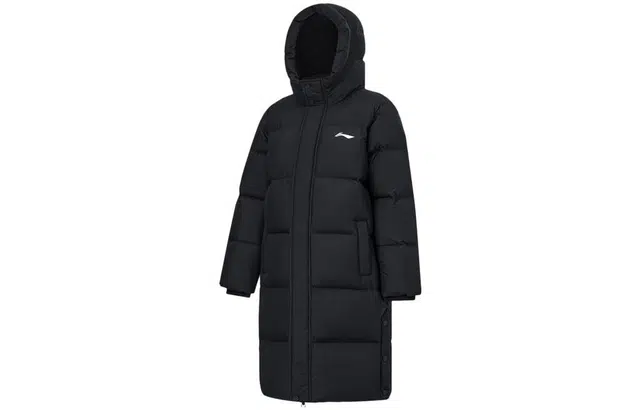 李宁儿童 纯色连帽长款羽绒服 儿童款 黑色