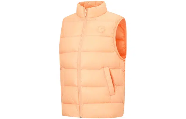 李宁儿童 童装 经典系列 纯色拉链立领无袖羽绒马甲 男童女童 糖果橙