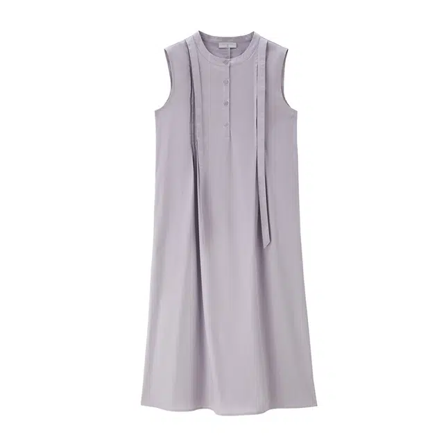 佐丹奴 绸绑带圆领梭织背心无袖连衣裙 女款