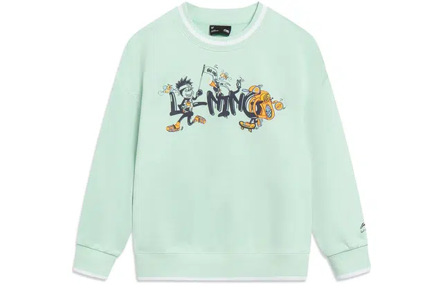 李宁儿童 印花字母圆领套头宽松卫衣 儿童款 水波绿