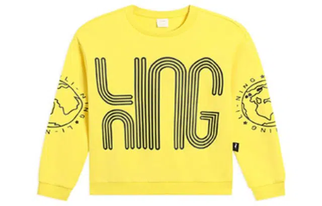 李宁儿童 童装 运动时尚系列 抽象图案印花圆领套头卫衣 男童女童 奇异果黄