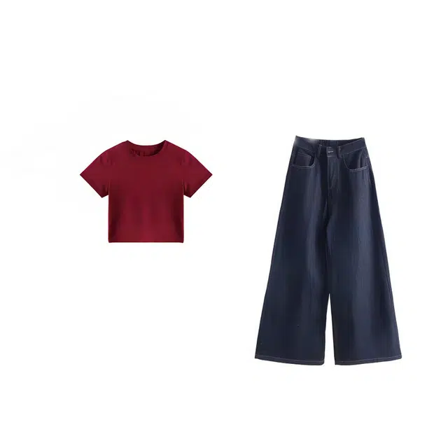 小菊川栗 舒适时尚短上衣宽松百搭简约长裤休闲套装 女款