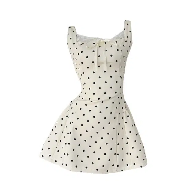 涂诗菲 高级感温柔千金风小个子波点设计感收腰短款吊带连衣裙 女款 白色