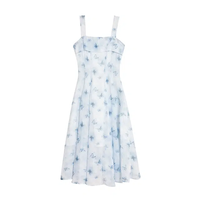 淑好百 复古文艺气质新国风无袖连衣裙 女款 湖蓝长裙