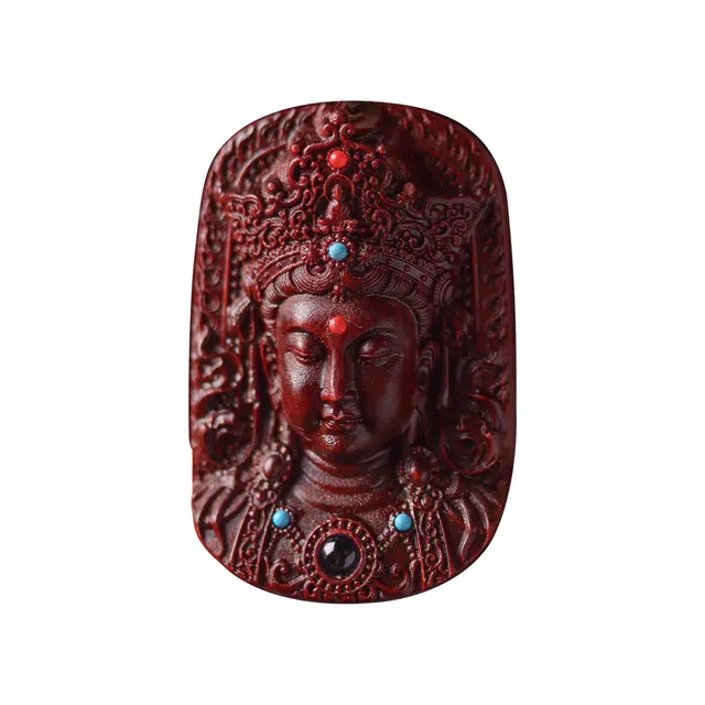 芳缘小傅 木雕时来运转观音六字真言绿度母 紫檀属 木作吊坠 男女同款情侣款