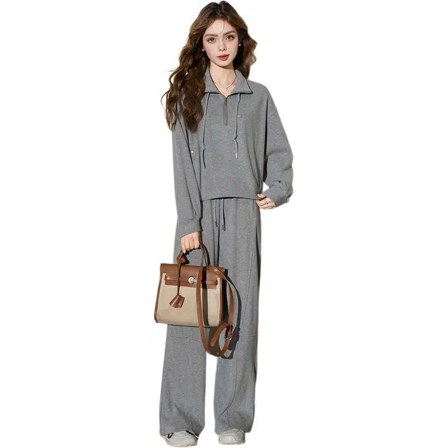 法文箱子 时尚简约长袖上衣长裤两件套休闲套装 女款