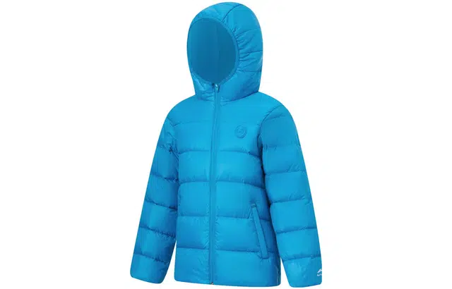 李宁儿童 纯色拉链连帽短款羽绒服 儿童款 太空蓝