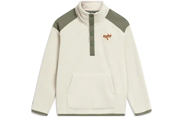 李宁儿童 童装 运动生活系列 纯色立领套头抓绒卫衣 男童 燕麦灰