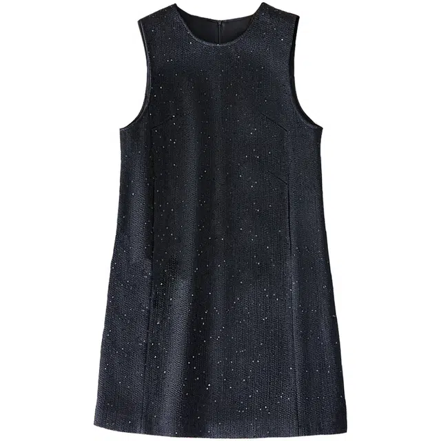 她池 纯色圆领修身简约舒适通勤无袖连衣裙 女款 黑色