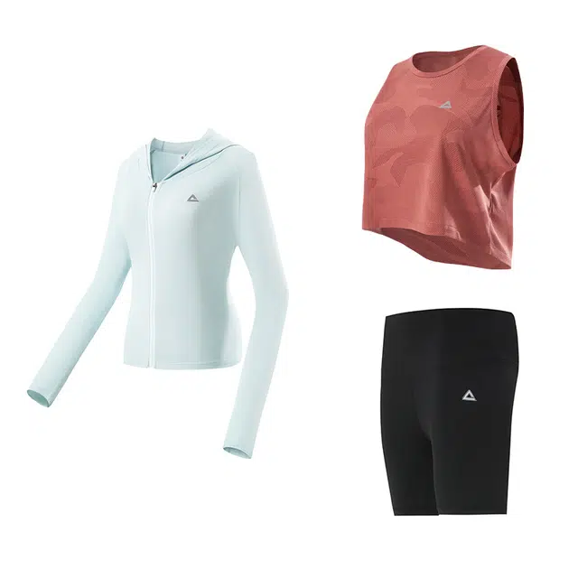 匹克 瑜伽服健身运动服粉色背心三分打底裤健身套装 女款