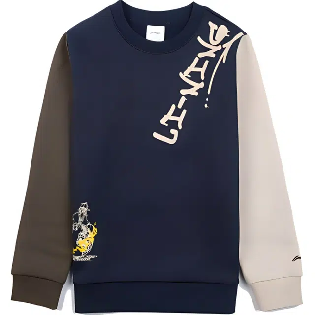 李宁儿童 运动生活系列 拼接圆领字母图案印花套头长袖卫衣 儿童款 鸢尾蓝