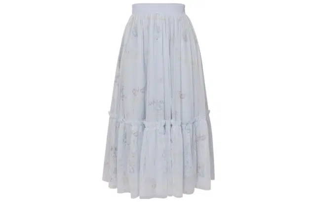 森女部落 图案印花网纱拼接高腰半身裙 女款