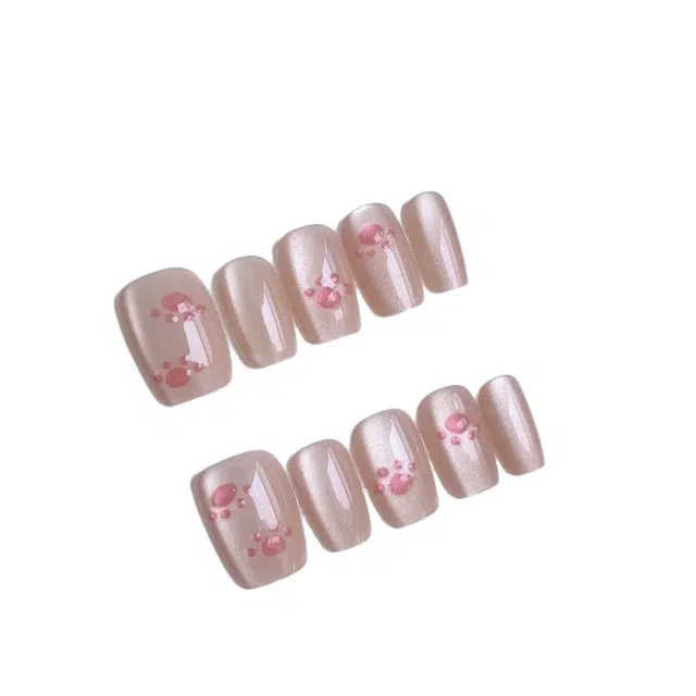 计轩 立体猫爪猫眼  穿戴甲 短款粉色纯色 可爱