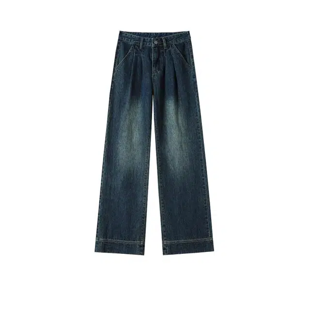 法文箱子 宽松高腰简约牛仔裤 女款 复古蓝
