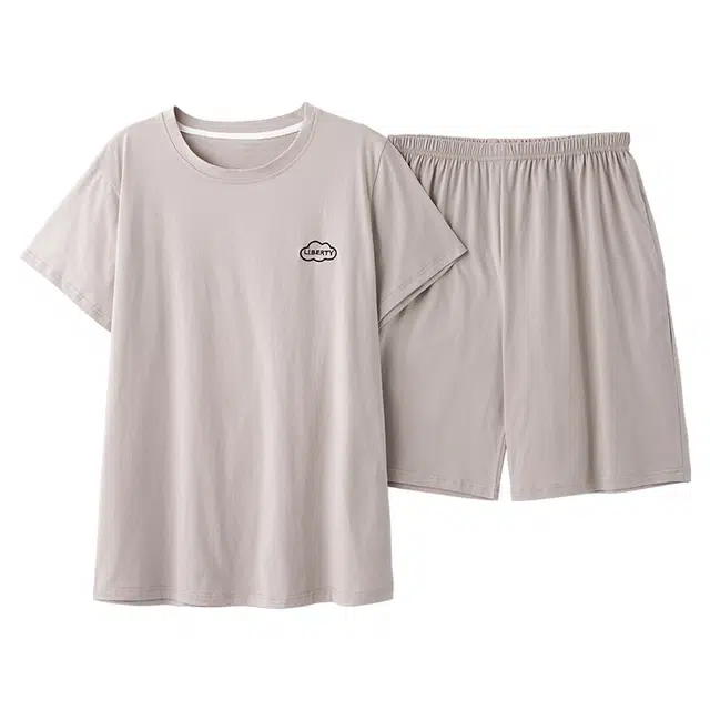 好福份 纯棉短袖字母印花休闲短袖五分裤夏季睡衣套装 男款