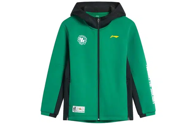 李宁儿童 童装 篮球系列 撞色连帽宽松针织运动夹克 男童 群青绿黑色