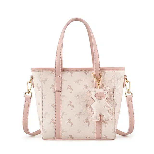 维尼奥 品牌飞马菜篮子包百搭少女时尚通勤印花包高颜值简约休闲气质水桶包 合成革 手提包单肩斜挎 常规 女款 粉色