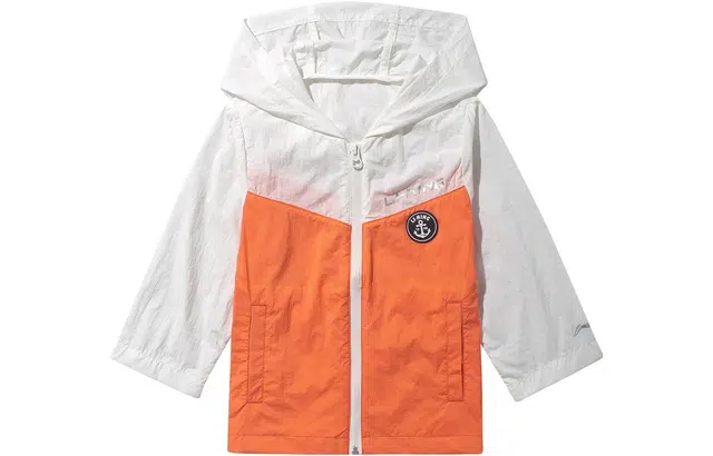 李宁儿童 童装 时尚生活系列 撞色拼接连帽运动风衣夹克 男童女童 珊瑚红