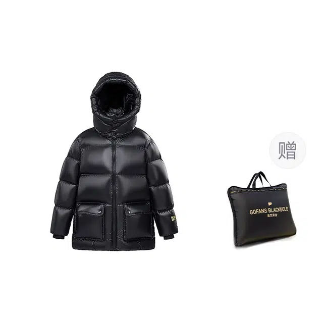 高梵 童装 黑金儿童羽绒服小火山系列 休闲纯色连帽短款长袖羽绒服 男童女童 黑色